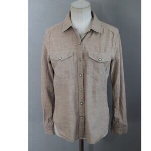 Stio Western Snap Front Shirt Small Tan Cotton Long Sleeve Mens Top